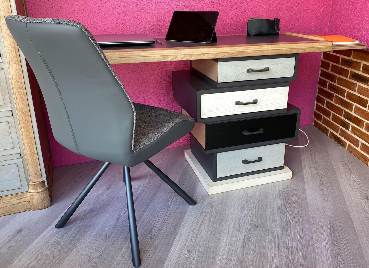 Bureau avec rangement en bois et gris anthracite