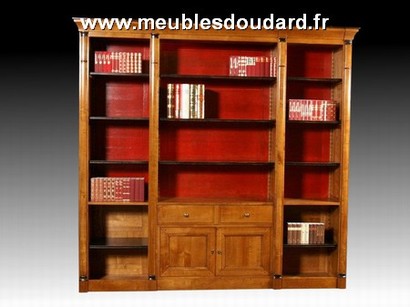 Bibliothèque Sylvia de ligne contemporaine en merisier massif 4 modules  Longueur 255 cm , meuble en Merisier