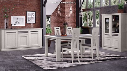 Salle a manger design en bois blanci et ceramique