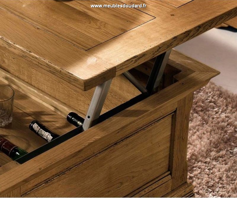 Table basse en chêne, Table de salon dinatoire, Table bar de salon