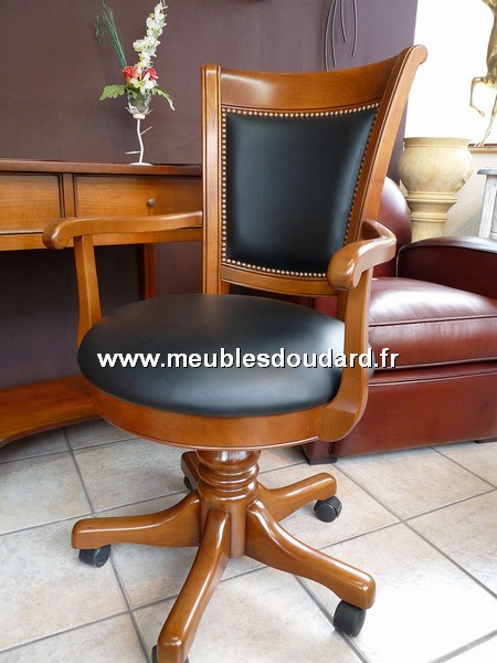 FAUTEUIL DE BUREAU À ROULETTES TOURNANT EN MERISIER RÉF 128