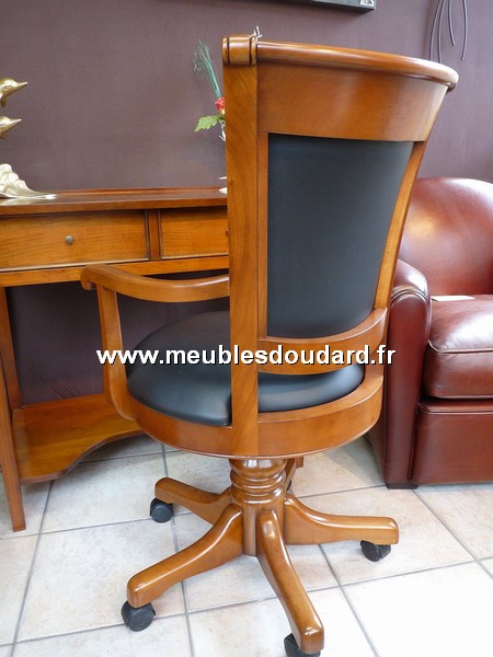 Fauteuil De Bureau A Roulettes Tournant En Merisier Ref 128