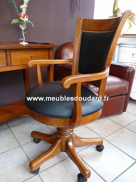 Fauteuil De Bureau A Roulettes Tournant En Merisier Ref 128